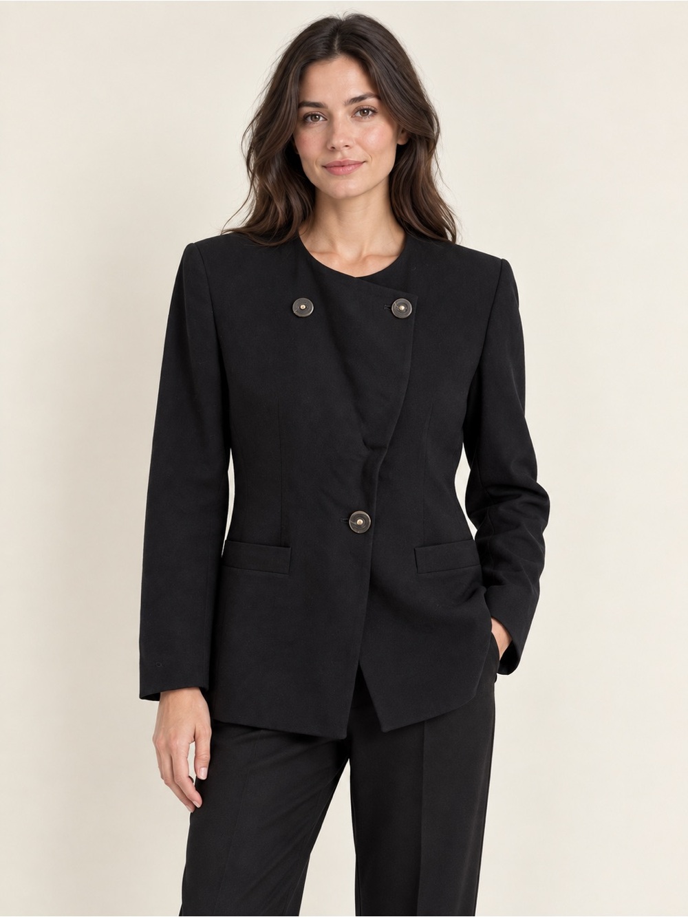 Vintage Christian Dior Black Pure Wool Collarless Blazer 4 USA Designer 90’s
